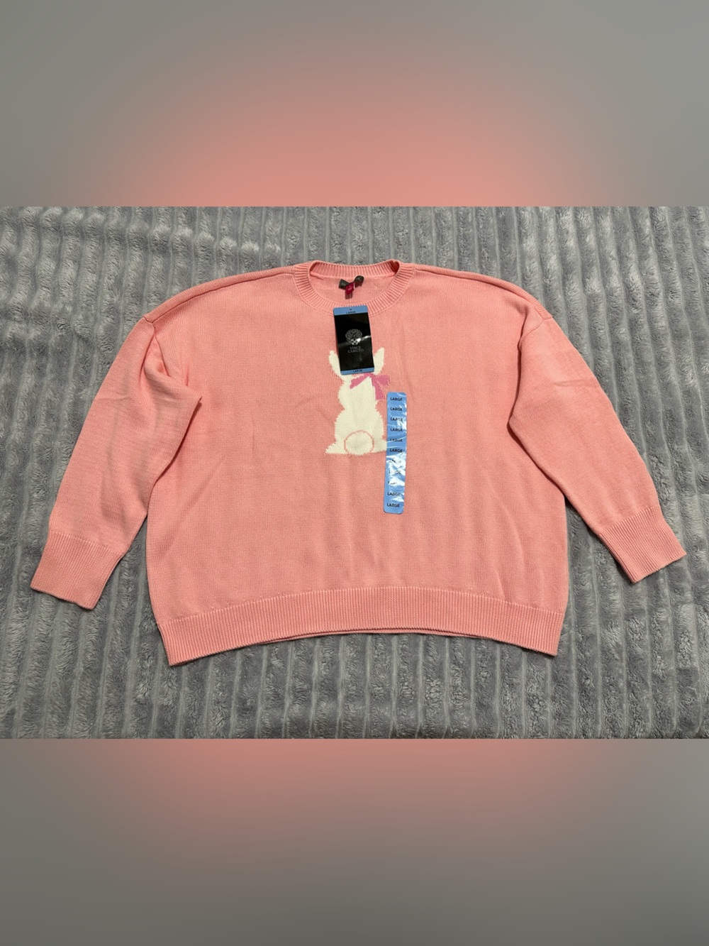 Vince Camuto Easter Rabbit Sweater — Coral Pink — Brand New (Size L)